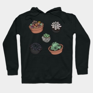 Cute Succulent Sticker Set 2 - Lithops, Ghost Plant, Heart Plant, Black Prince, Greenovia Rose Succulent Hoodie